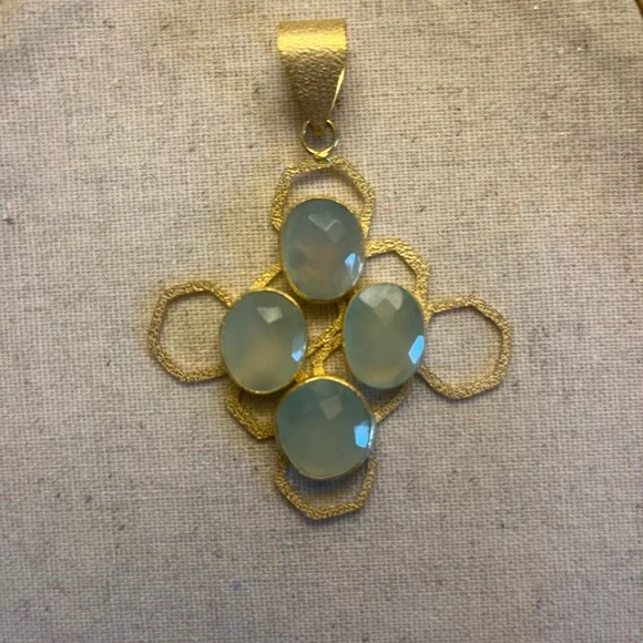 ✨ Aqua Blue Chalcedony Honey Comb Pendant - Picture 5 of 6